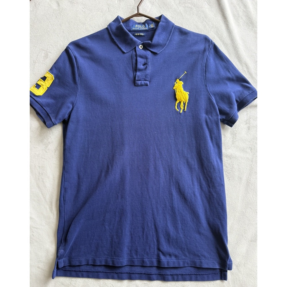Polo Ralph Lauren Big Pony Polo Shirt Blue Custom Fit M 100% Cotton-Flaws